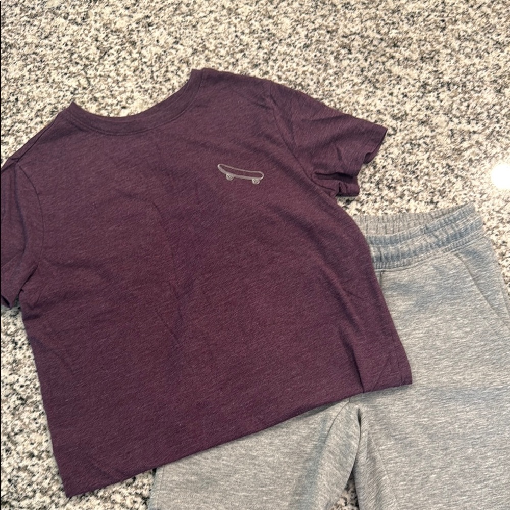 Purple T-Shirt and Gray Shorts Set